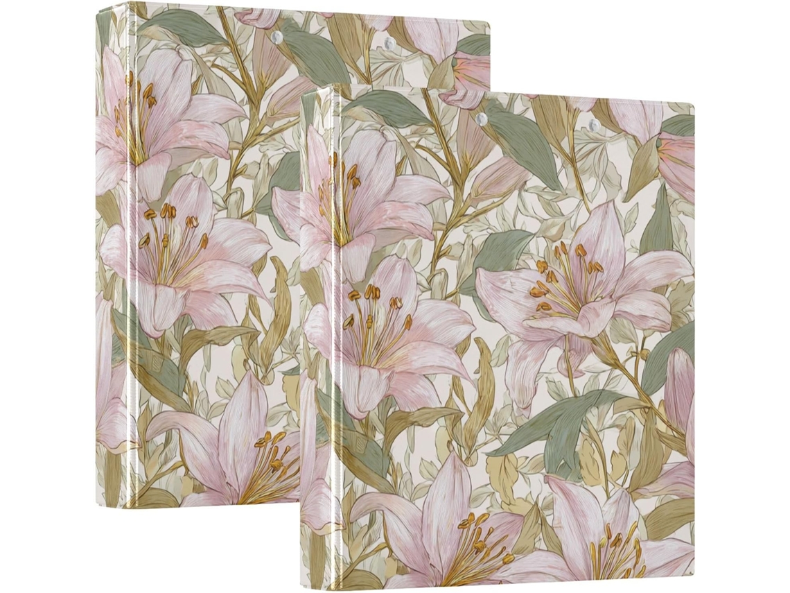 Pasta Escolar Estilo William Morris Com Estampa Retrô De Lírios, Argolas Redondas De 1, 5 Polegadas Com Bolsos, Pacote