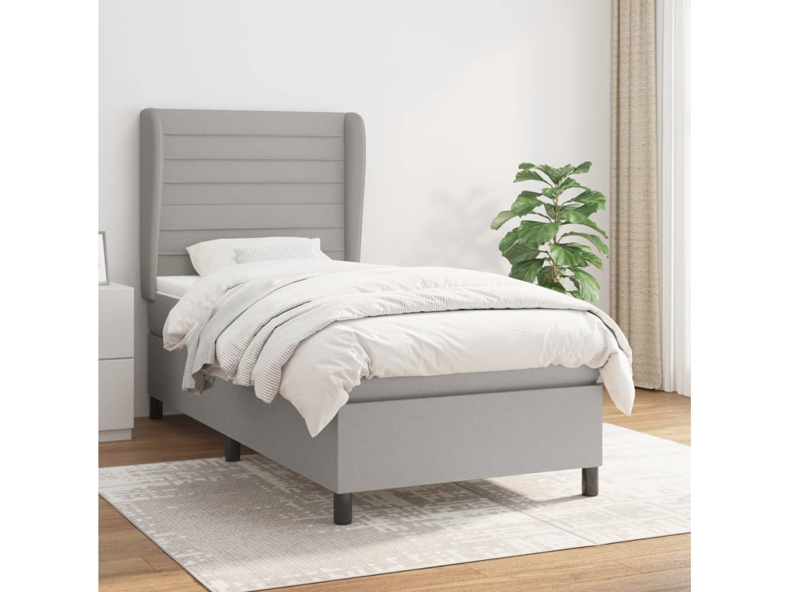 Vidaxl Cama Com Molas/colchão 90x190 Cm Tecido Cinzento-claro