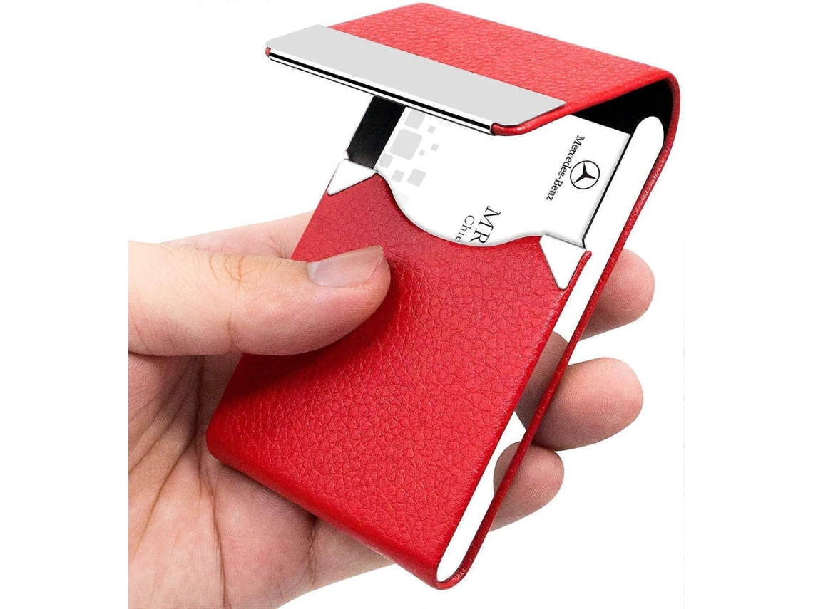 Portafolios De Tarjetas Profesionales De Cuero Pu Y Acero Inoxidable Para 20 Tarjetas Negros 3,7 X 2,4 Polegadas Rojo