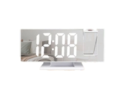 Despertador Baok-reloj com Projeção LED, Tela Grande Espelhada e Superfície em ABS para Quarto, Luz Branca