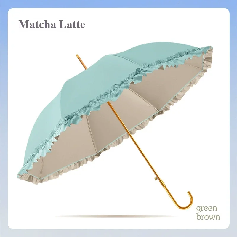 (matcha Latte 8k) Guarda-chuva De Renda De Borracha Colorida Para Proteção Solar, Cabo Reto Com Cabo Curvo, Guarda-chuva Para Proteção Solar