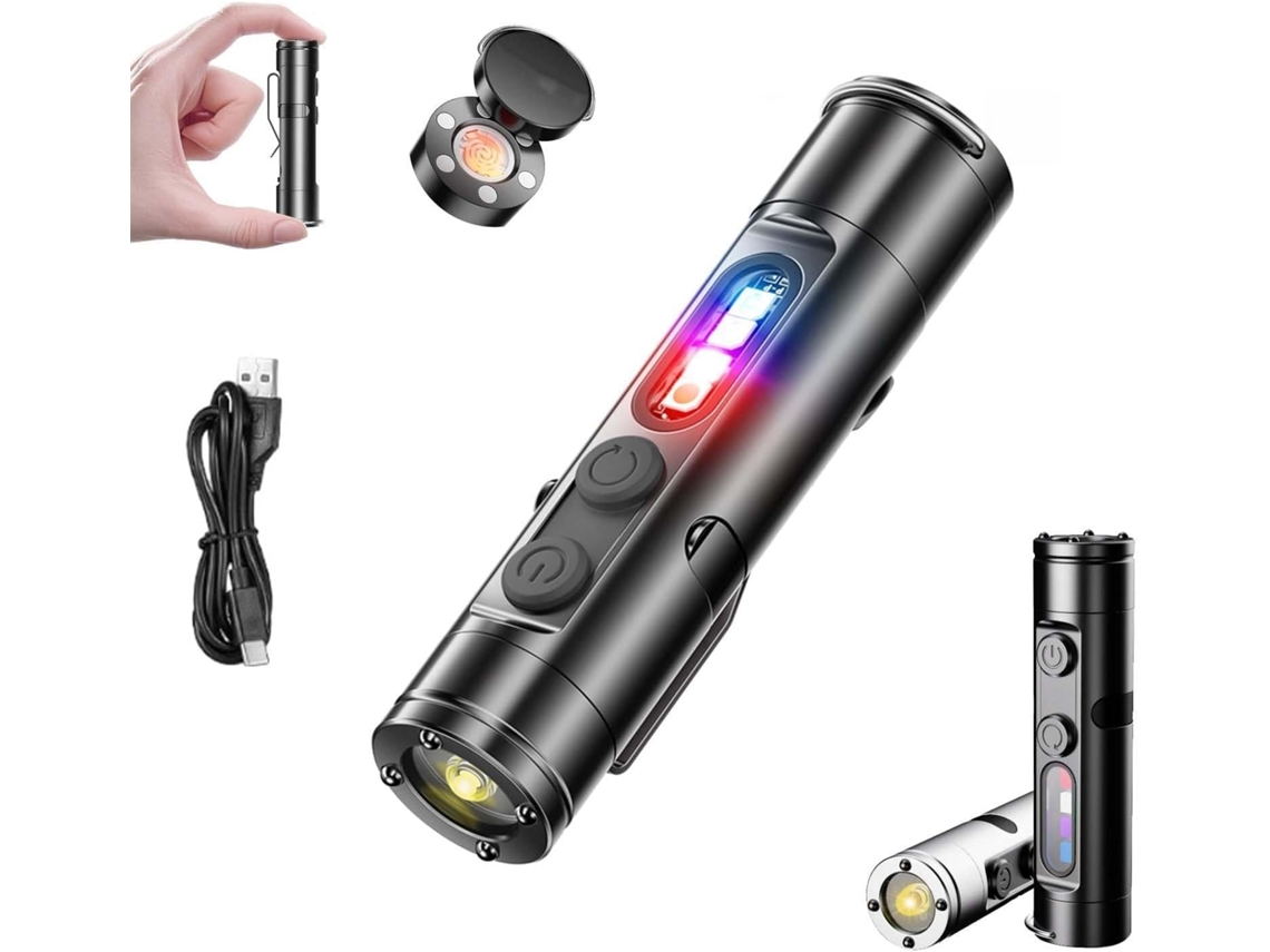 Lanterna De Bolso Recarregável Edc, Mini 6 Em 1 Com Chaveiro, Cob De 500 Lúmens Com Luz Uv E Iniciador De
