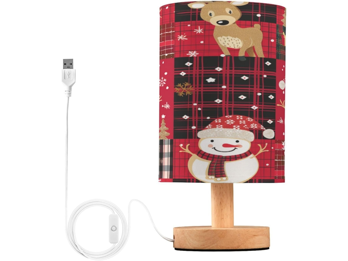 Abajur De Natal Mnsruu Para Quarto E Sala Estar, Com Portas De Carregamento Usb, Abajur De Cabeceira Natalino Xadrez