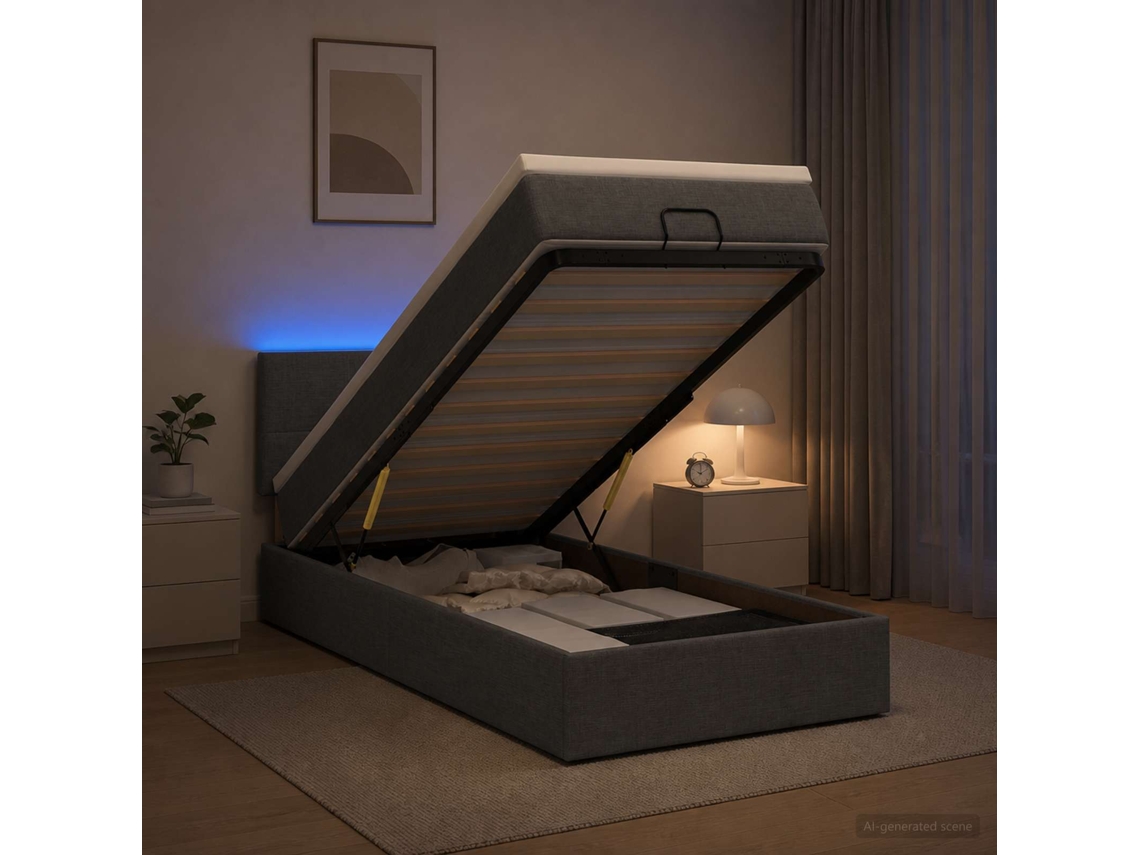 Vidaxl Cama Ottoman Com Colchão E Led Cinzento-escuro 80 X 200 Cm