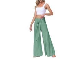 2026 pantalones de Pijama de Pierna Ancha para Mujer de Cintura Alta Con Cinturón Nudo para Yoga Y Playa M Verde Menta