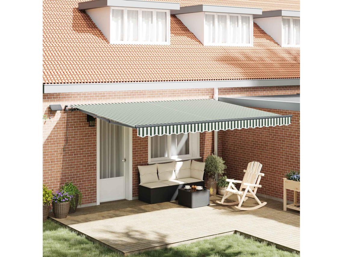 Vidaxl Toldo Retrátil Verde E Branco 450 × 350 Cm Tecido E Alumínio