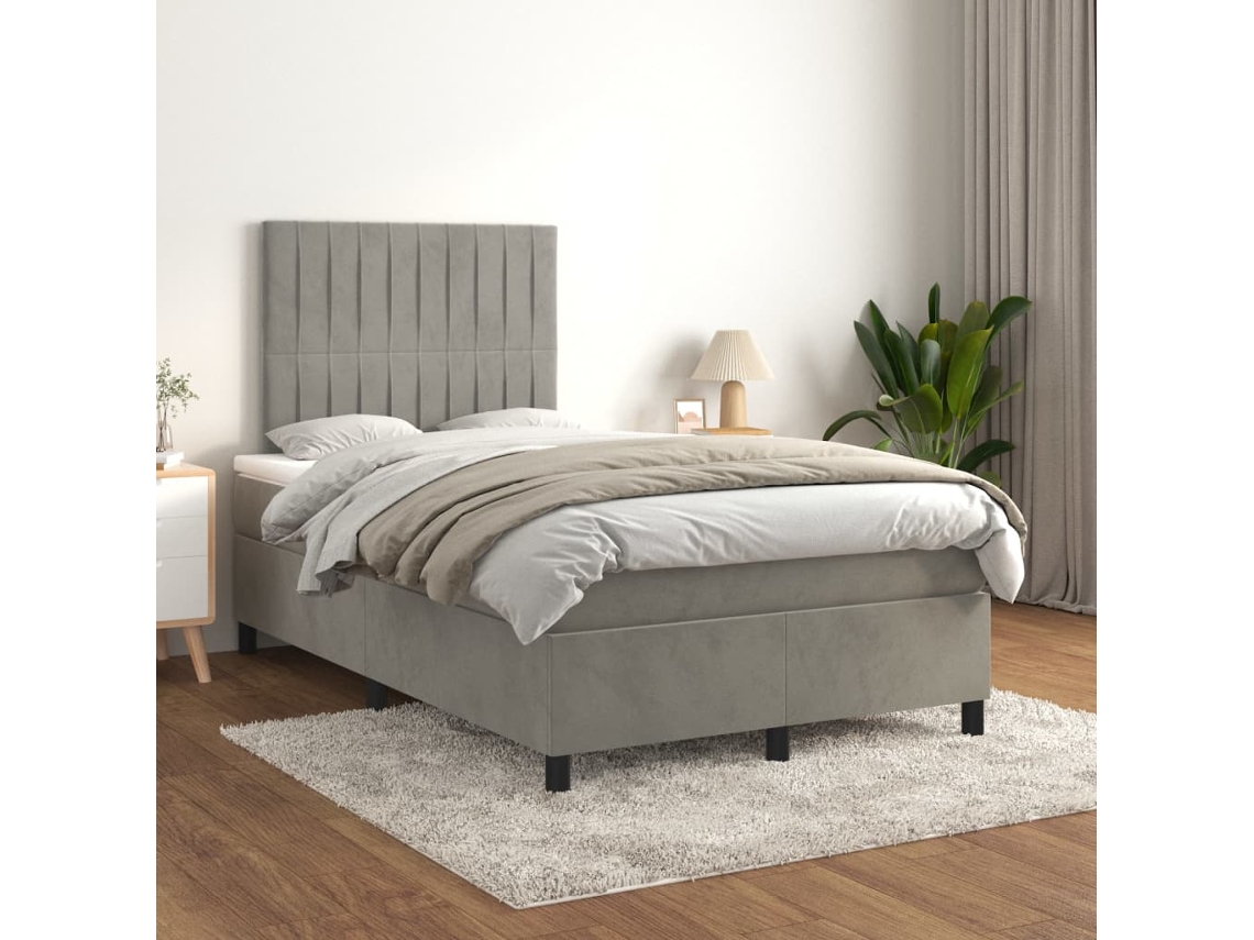 Vidaxl Cama Boxspring C/ Colchão 120x200 Cm Veludo Cinzento claro