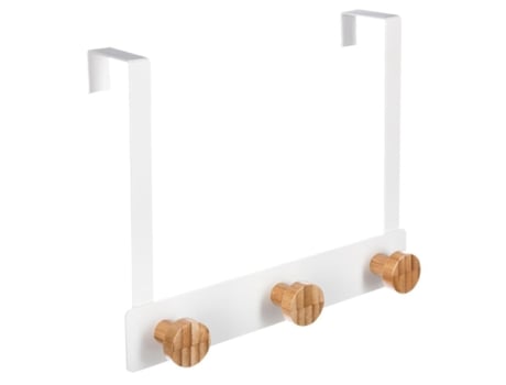 Cabide de Porta Branco/Bambu 3 Ganchos
