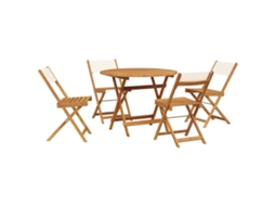 Conjunto 5 jantar p/ jardim tecido/madeira VIDAXL maciça branco nata