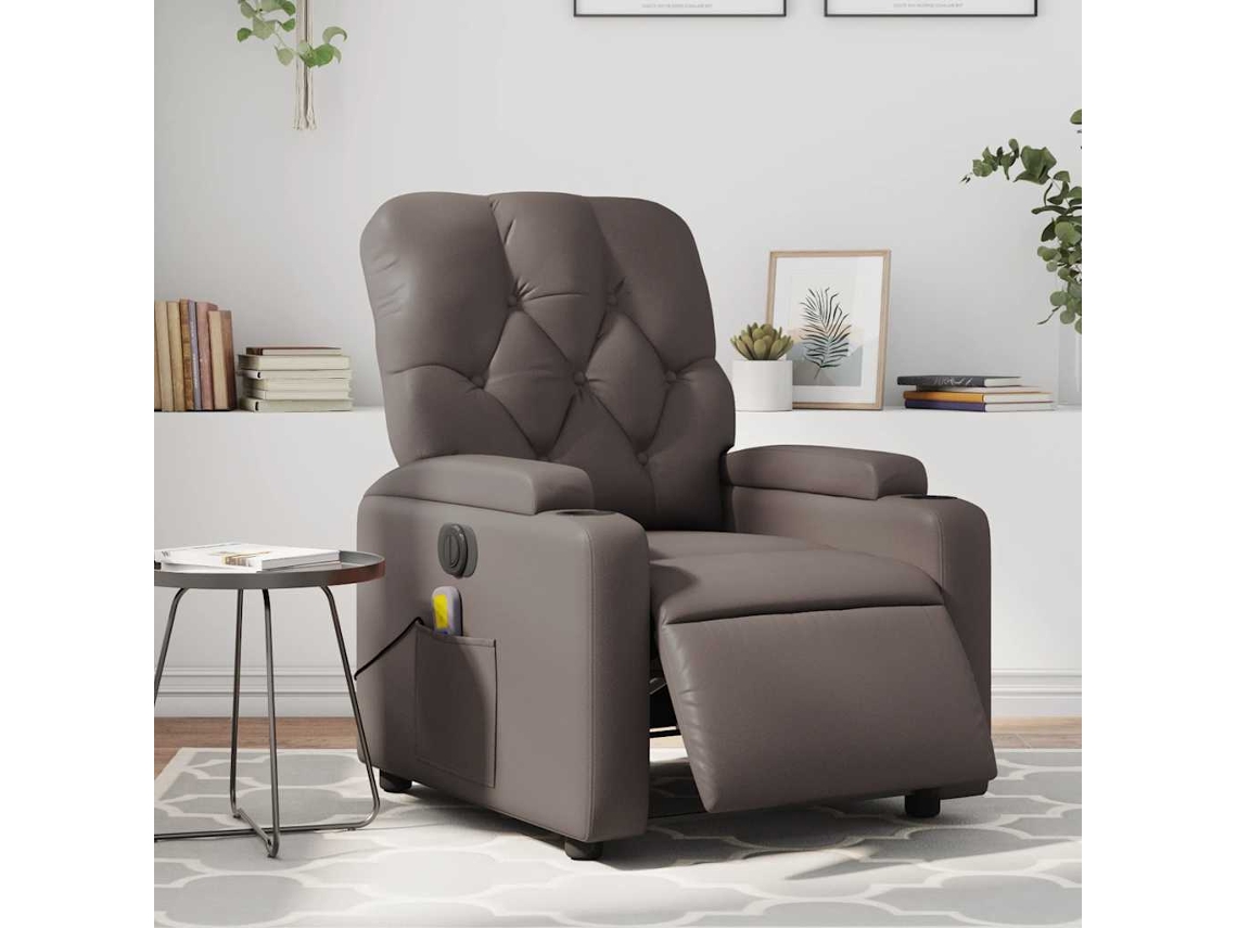 Vidaxl Poltrona Massagens Reclinável Elétrica Couro Artif. Castanho