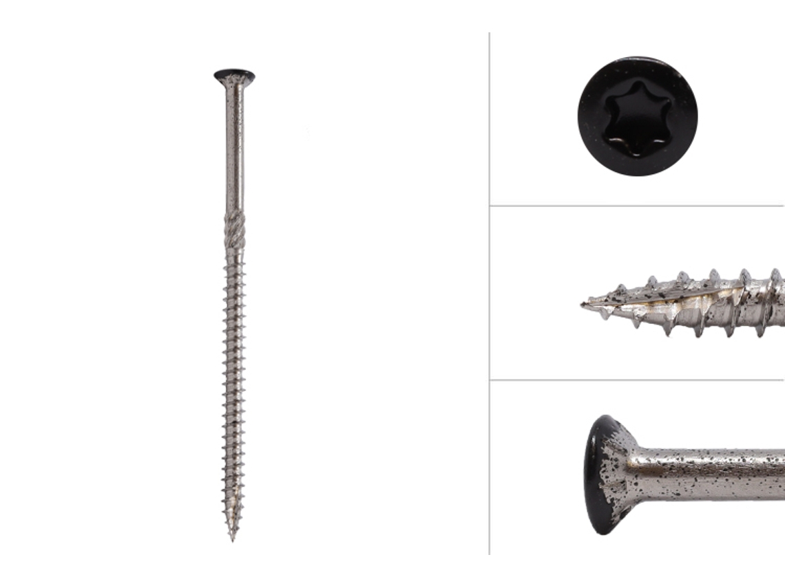 Parafuso para Madeira de Jardim Aço Inoxidável 410 Preto 4 X 80 Mm Torx 20 Ponta Perfurante Caixa 200 Peças WOVAR