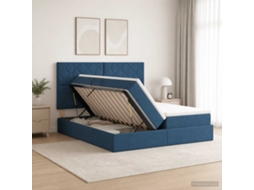 Vidaxl Cama Com Armazenamento Com Cabeceira Azul 200 X 200 Cm Tecido