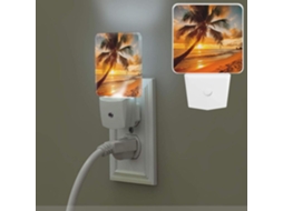 Luminária De Parede Com Sensor, Em Formato De Pôr Do Sol Tropical Com Palmeiras, Pequena E De Luz Branca Quente, Com