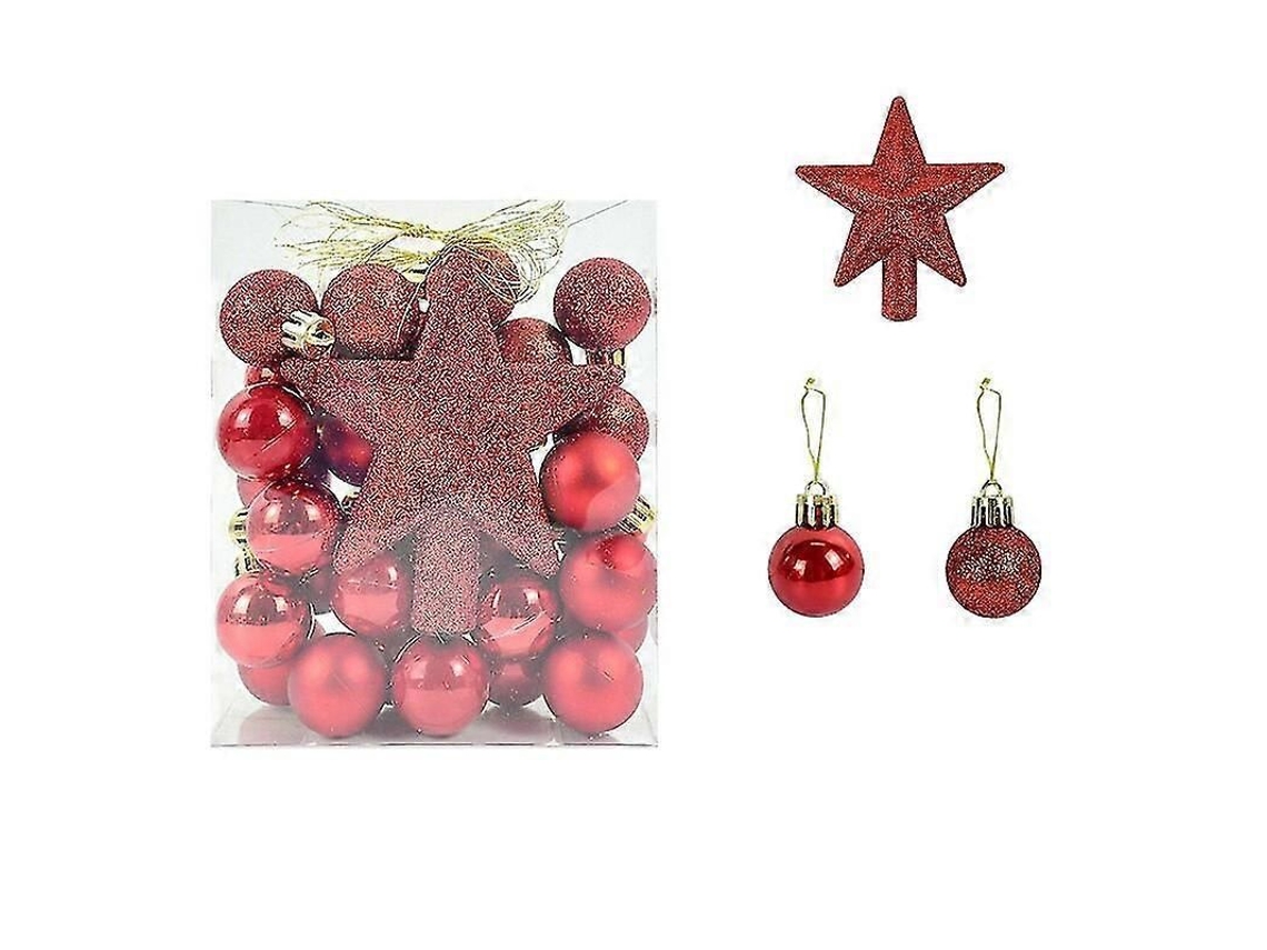 Conjunto De Decoração De Natal: Topo Estrela 11cm + 29 Bolas 3.8cm Em Plástico, 30 Peças, Personalizável F02