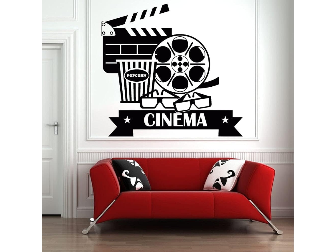 Adesivo de Vinil para Decoração de Casa com Tema de Cinema, Pipoca e Arte Cinematográfica, 44x42cm