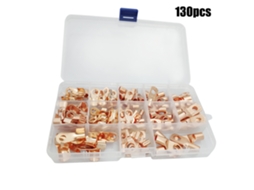 Kit com 130 peças de terminais de fio de cobre, conectores de fio de alta resistência e blocos de terminais.