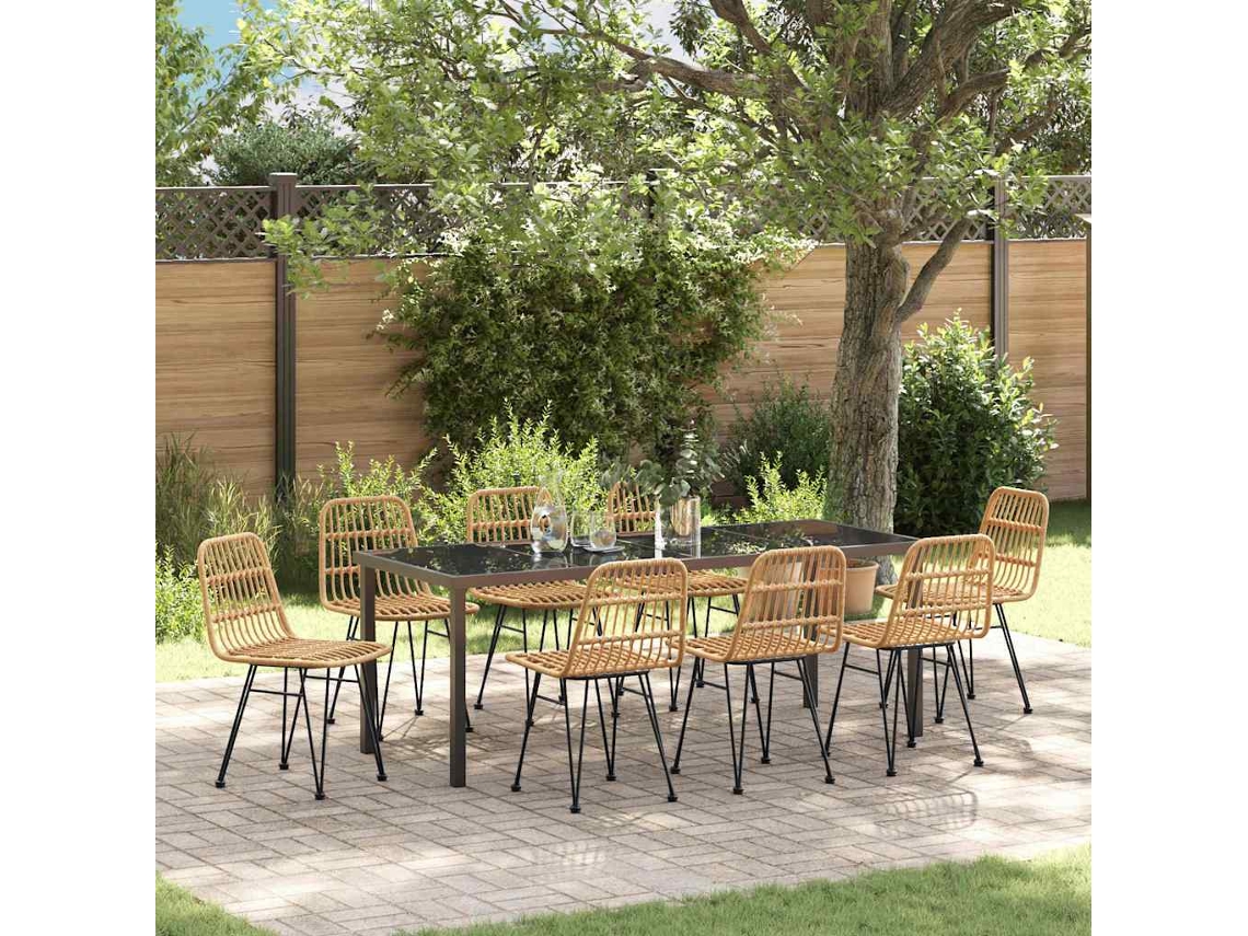 Vidaxl Conjunto De Jantar Para Jardim 9 Unid. Castanho
