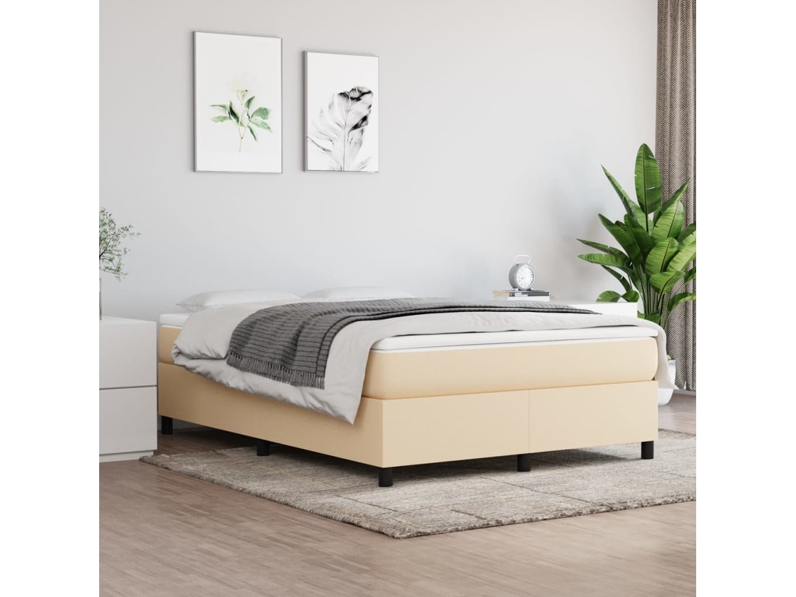 Vidaxl Cama Com Molas/colchão 140x190 Cm Tecido Cor Creme