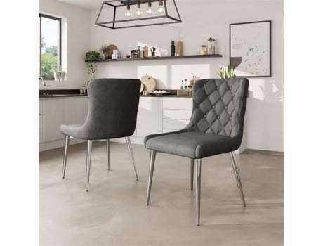 Cadeiras De Jantar Conjunto De 2 Veludo Cinza Claro Pés Em Metal Design Contemporâneo 50x45x86cm Dreammespace
