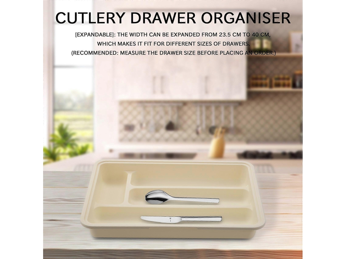 Lurelia Caixa Para Talheres, Expansível, Em Plástico Pp, 7 Compartimentos, Para Gaveta De Cozinha, 31,5 X 23,5 X 6,3 Cm, Cinzento