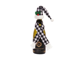 Laxiscreed Pano De Natal Para Garrafa De Vinho Com Gorro E Cachecol Em Estampa Xadrez Preto E Branco