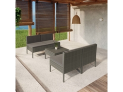 Vidaxl 5 Pcs Conjunto Lounge De Jardim C/ Almofadões Vime Pe Cinzento