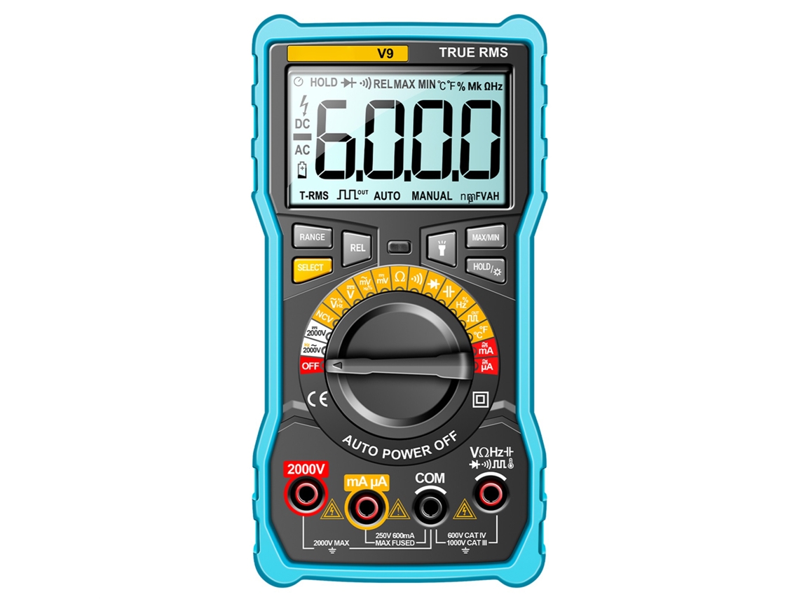 Yuru multímetro Digital Inteligente Aneng V9 6000 Contagens 2000v Tester Ncv Anti queimadura Profissional Mineração
