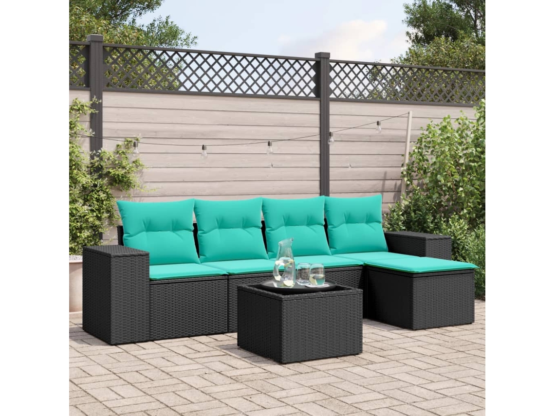 Vidaxl Conjunto De Sofá De Jardim Com 6 Peças E Almofadas Em Rattan Sintético Preto