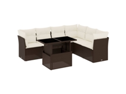 Conjunto 7 de sofás jardim c/ almofadões VIDAXL vime PE castanho
