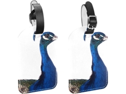 Conjunto De 2 Etiquetas Bagagem Em Imitação Couro Com Estampa Pavão