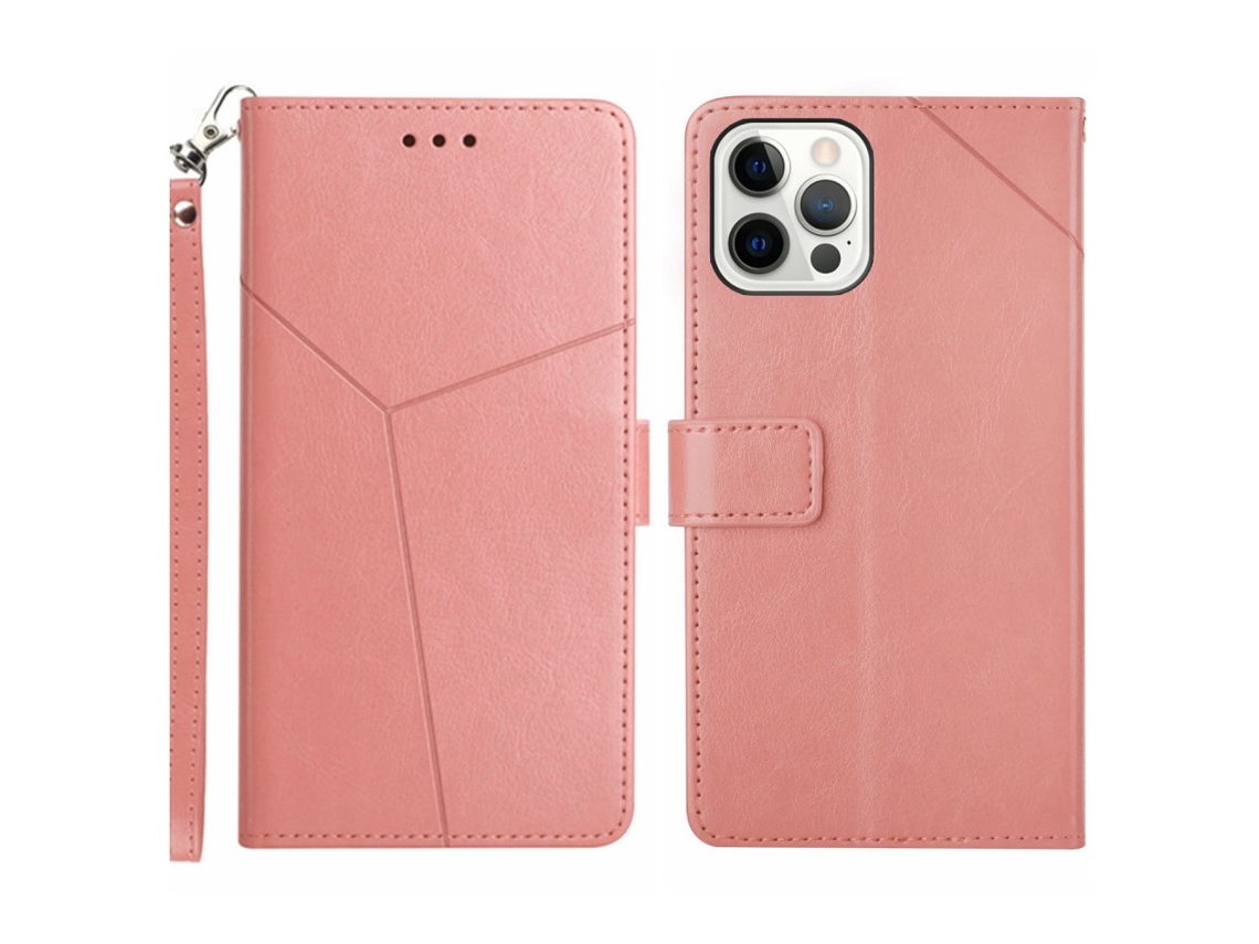 Capa Em Couro Pu, Com Pega Para Apple Iphone 16 Pro Max - Rosa