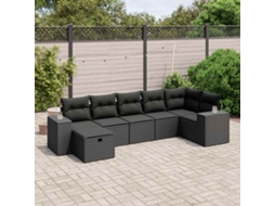 Vidaxl 7 Pcs Conjunto De Sofás P/ Jardim C/ Almofadões Vime Pe Preto