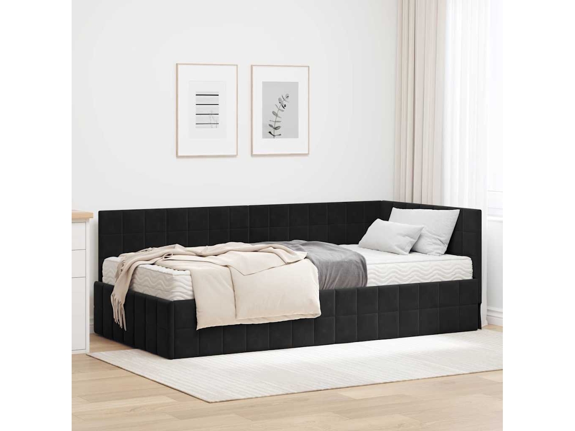 Vidaxl Estrutura De Cama De Canto Com Colchão 2 Unid. Preto Veludo