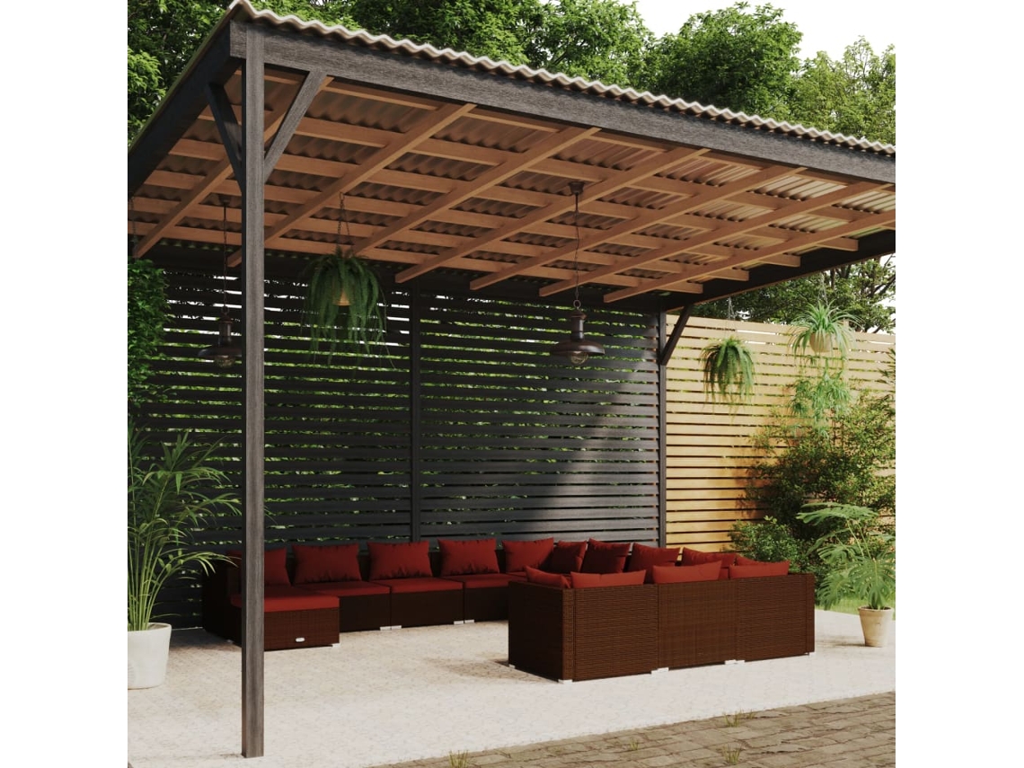 12 Pcs Conjunto Lounge Jardim C/ Almofadões Vime Pe Marrom Dkd Home Decor