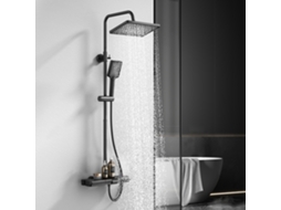 Coluna De Duche Termostática Preta Chuveiro Superior Grande Ducha De Mão 4 Funções Duche Termostático Prateleira 400 Mm Altura Ajustável Casa De Banho