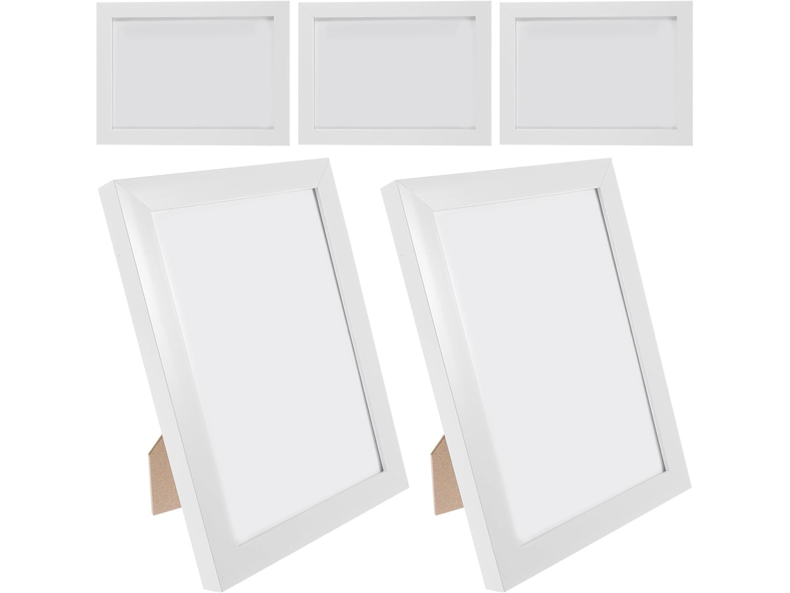 Conjunto 5 Porta Retratos Decorativos Brancos Pvc Parede Design Elegante Restaurante Mesa Casa GOKOCO
