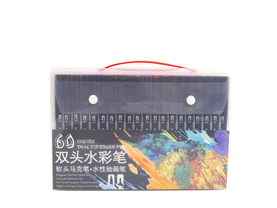 Set 60 Marcadores Cor Dual Art Black Line Ponta Dupla, Ponta Fina 0,4 Mm E Ponta Pincel Aquarelável Profissional. Dam