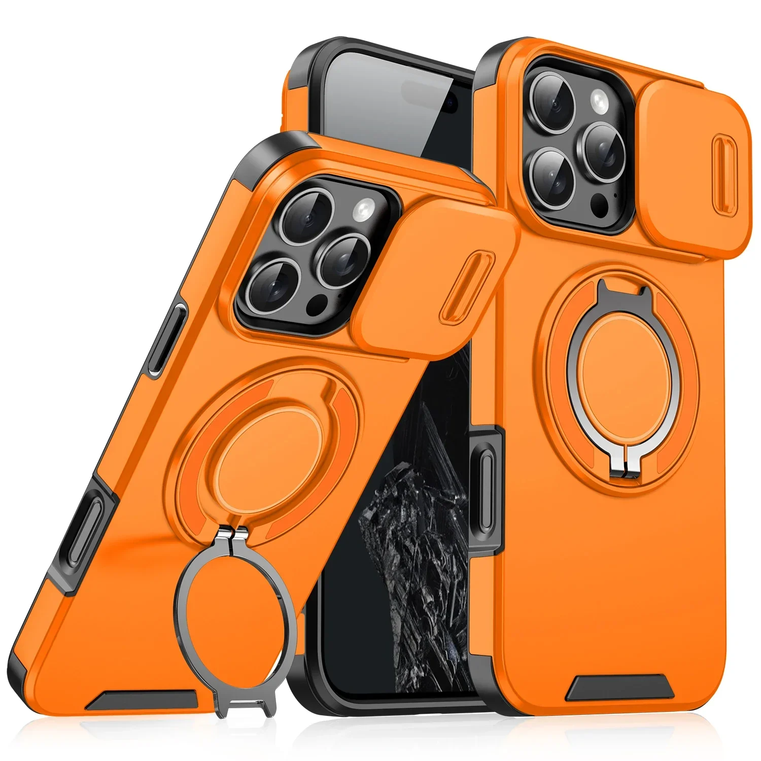 (iphone 15, Laranja) Capa Deslizante Magnética Resistente Para Iphone, Proteção Para A Câmera