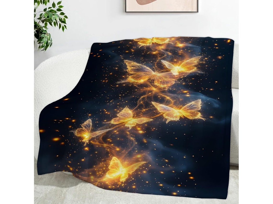 Manta Starry Light com Borboletas 150x200 Cm Multifuncional Macia e Aconchegante em Flanela Ideal para Cama Es