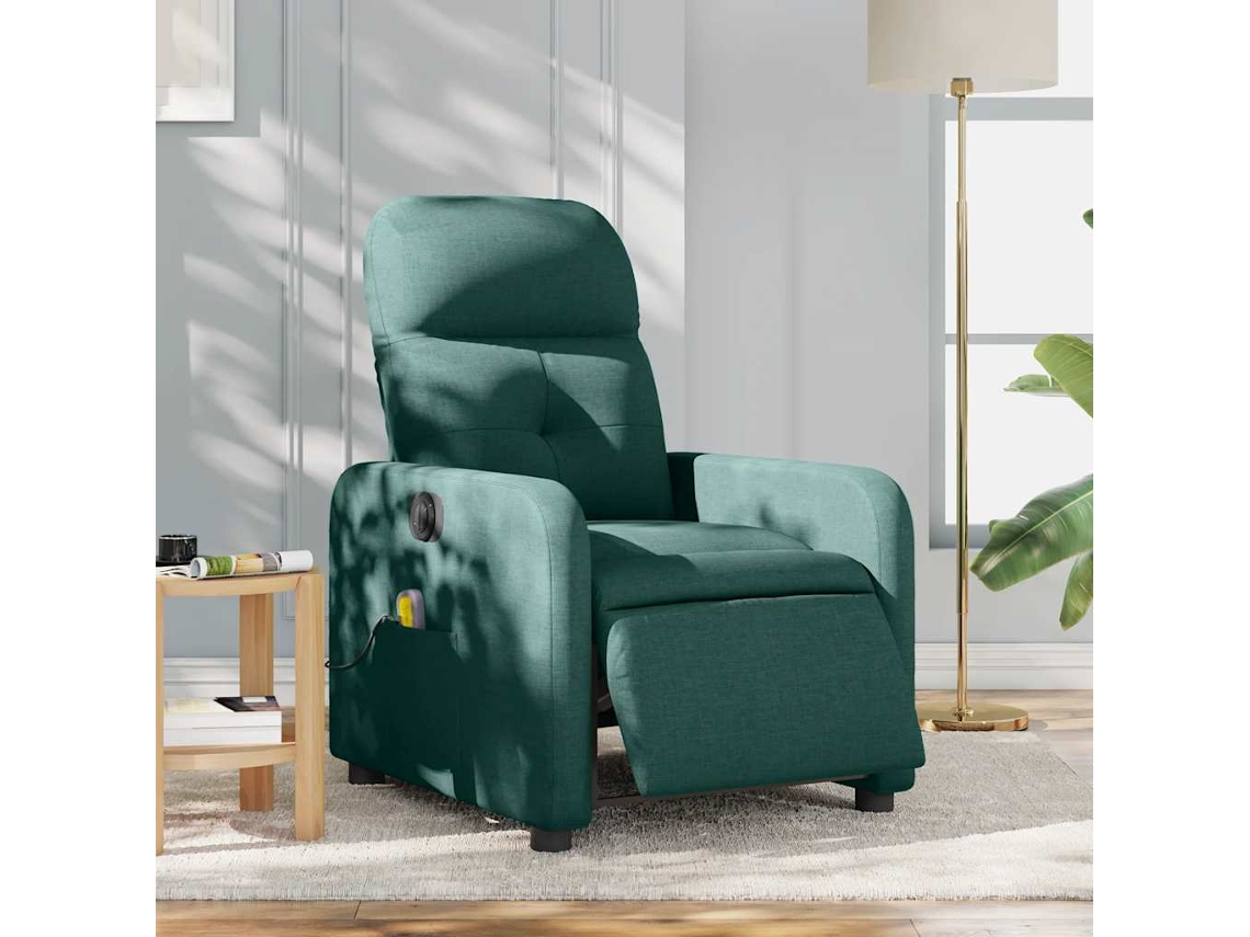 Vidaxl Poltrona Reclinável De Massagens Elétrica Tecido Verde-escuro