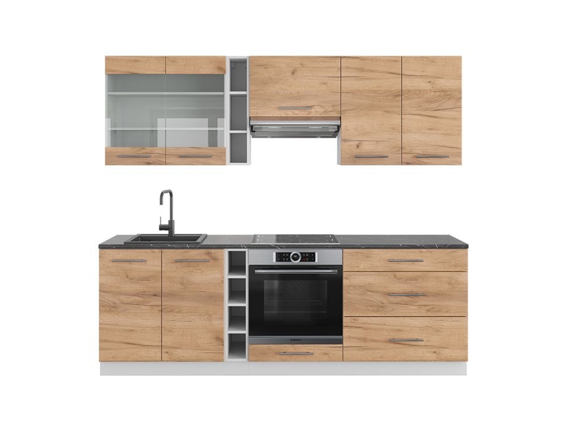 Cozinha Fame-Line, 235 cm, PT Antracite, Carvalho dourado/branco VICCO
