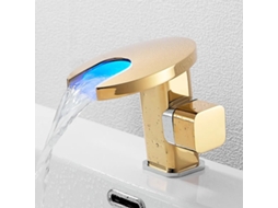 Torneira De Lavatório Em Latão Com Efeito Cascata E Led, Misturador De Água Quente/quente