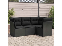 Vidaxl 4 Pcs Conjunto De Sofás Para Jardim C/ Almofadões Vime Pe Preto
