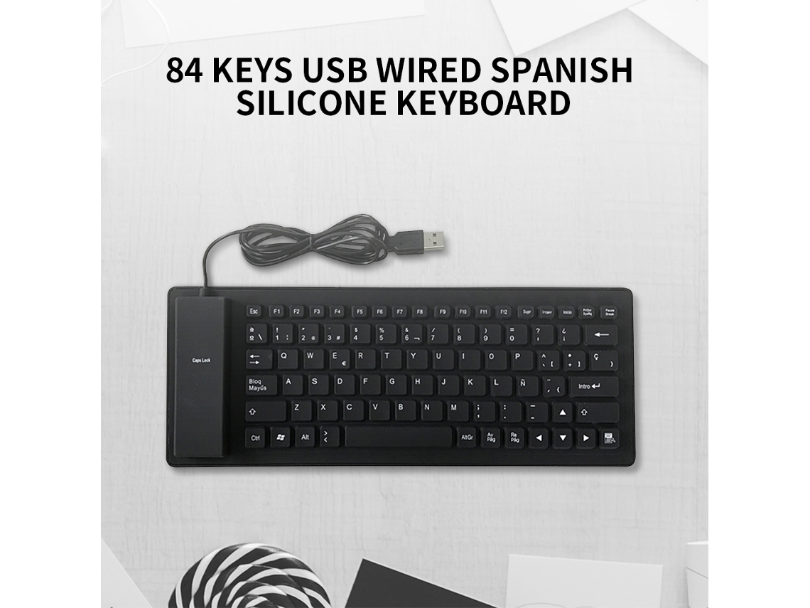 Teclado Silicone Dobrável Waterproof Dustproof Com Fio Usb Em Espanhol De 84 Teclas