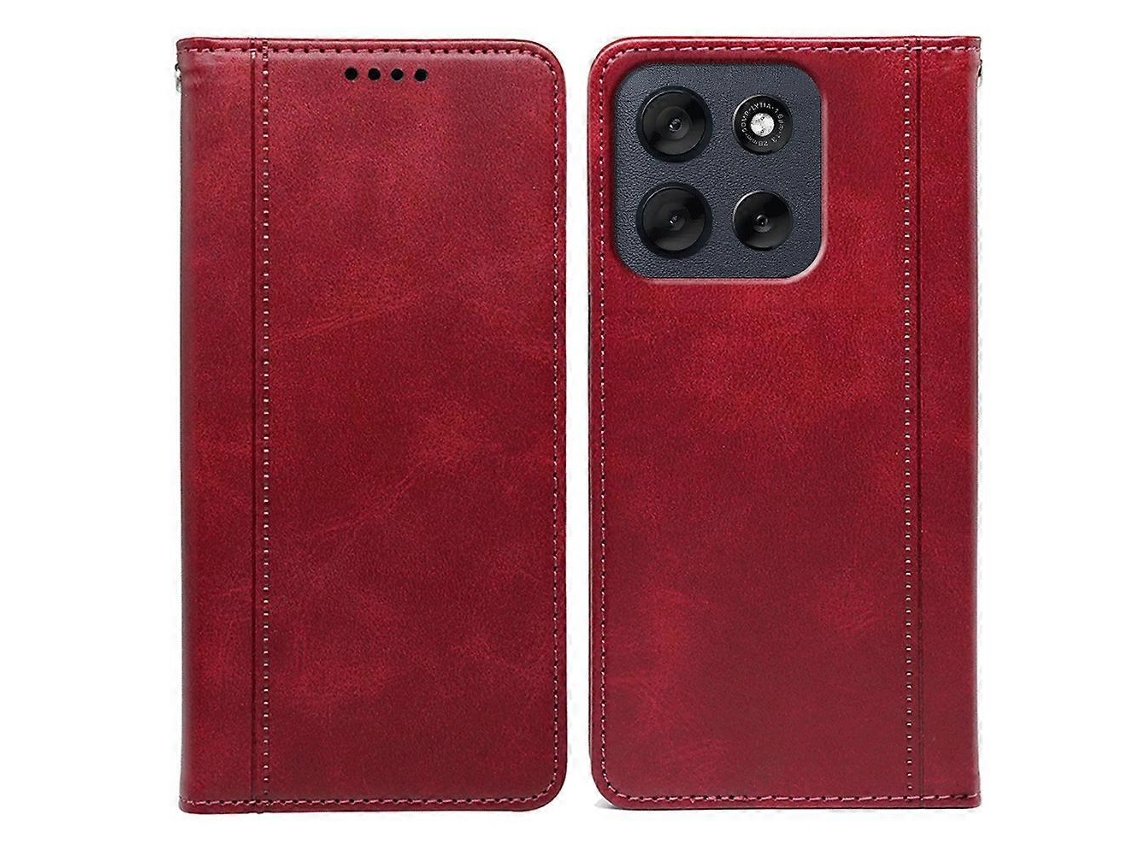 Capa Tkdaddy Para Motorola Moto G56 5g Com Fecho Magnético Oculto E Textura De Bezerro, Capa De Celular Vermelha