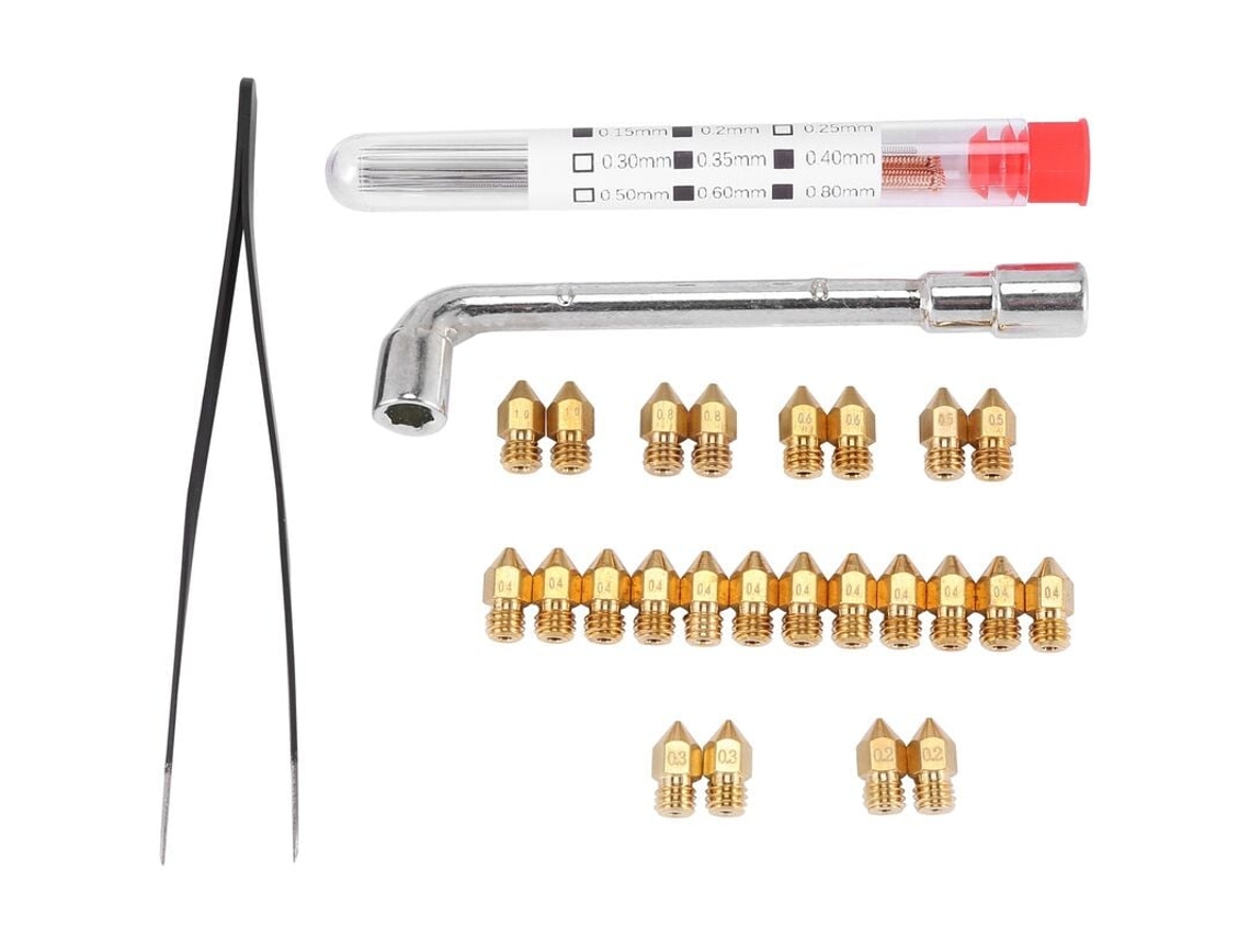 37 Peças De Bicos Para Impressora 3d Mk8 Bico 0,2, 0,3, 0,4, 0,5, 0,6, 0,8, 1,0 Mm Cabeça De Impressão Extrusora Para 10 3 5 Aquaforge