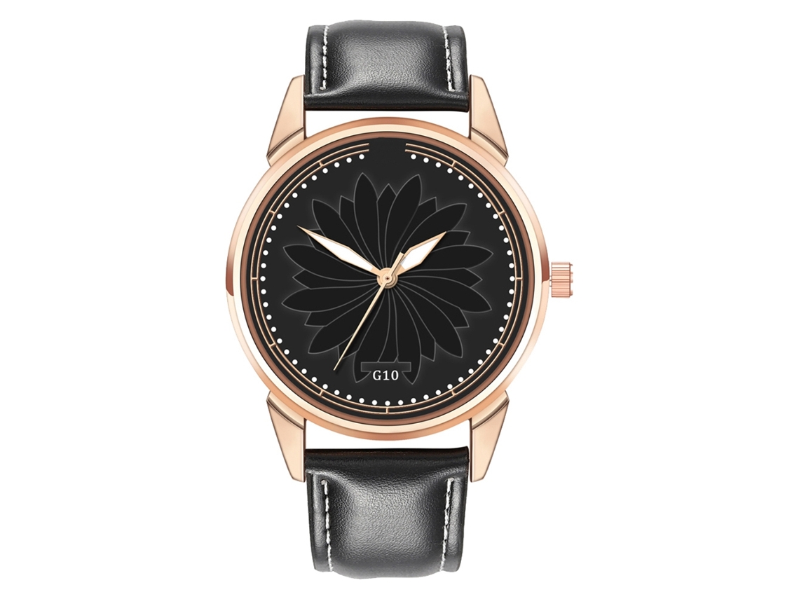 Relógio masculino analógico de quartzo com pulseira de couro PU à prova d'água, preto.