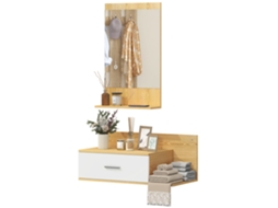 Kit Entrada com Espelho, Prateleira e Móvel de Parede com Gaveta e Duas Prateleiras Madeira e Vidro DECORALAR TECH