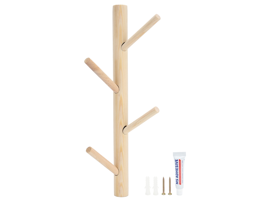 Laxiscreed Apoio De Parede Com Ganchos Para Casacos E Toalhas, Design Árvore, Cor Madeira