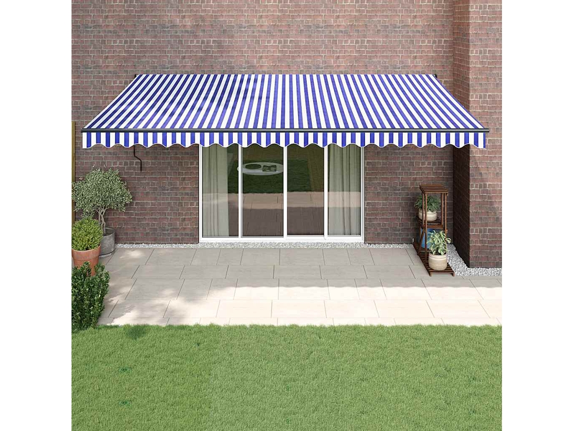 Vidaxl Toldo Retrátil Automático 5x3 M Azul E Branco